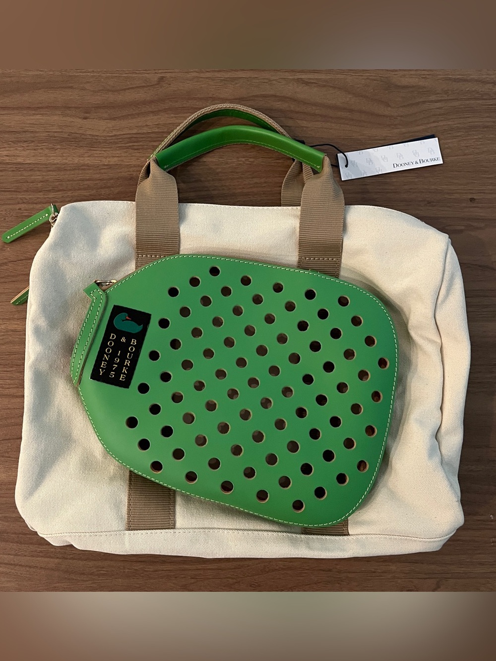 DOONEY & BOURKE Canvas Pickleball Duffle 40 in Natural and Kelly Green